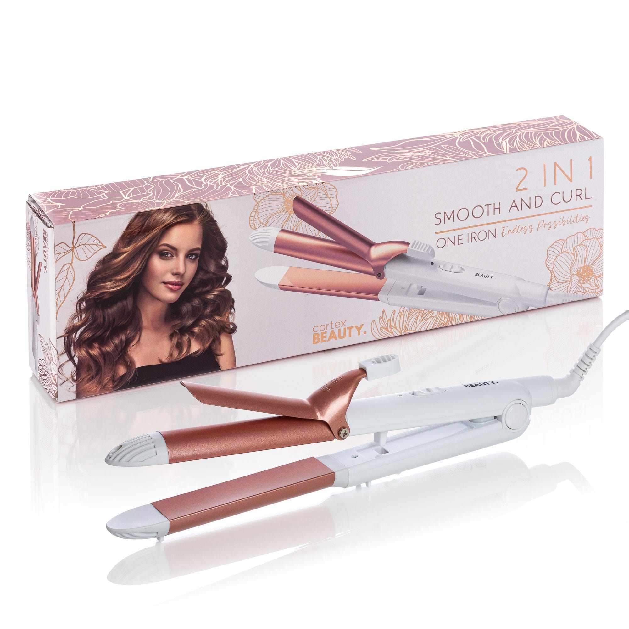 Cortex Beauty White / Rose Gold 2-In-1 Smooth & Curl - Flat Iron / Curler